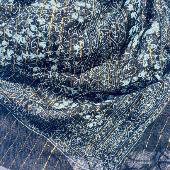 Black and Silver with Gold Metallic Pinstripe Scarf with Fringe - Picture 4 of 7